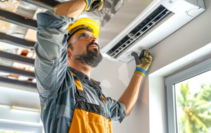 Technician installing a unit inside