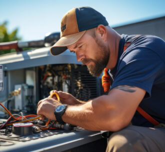 Technician working on an air conditioning unit