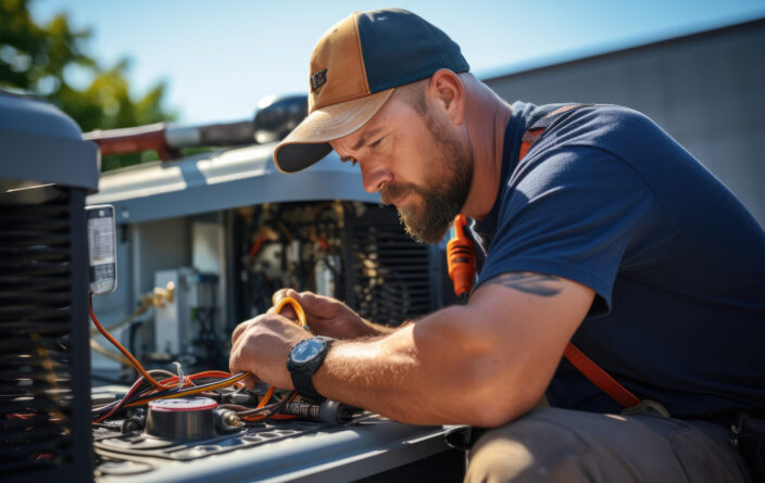 Technician working on an air conditioning unit